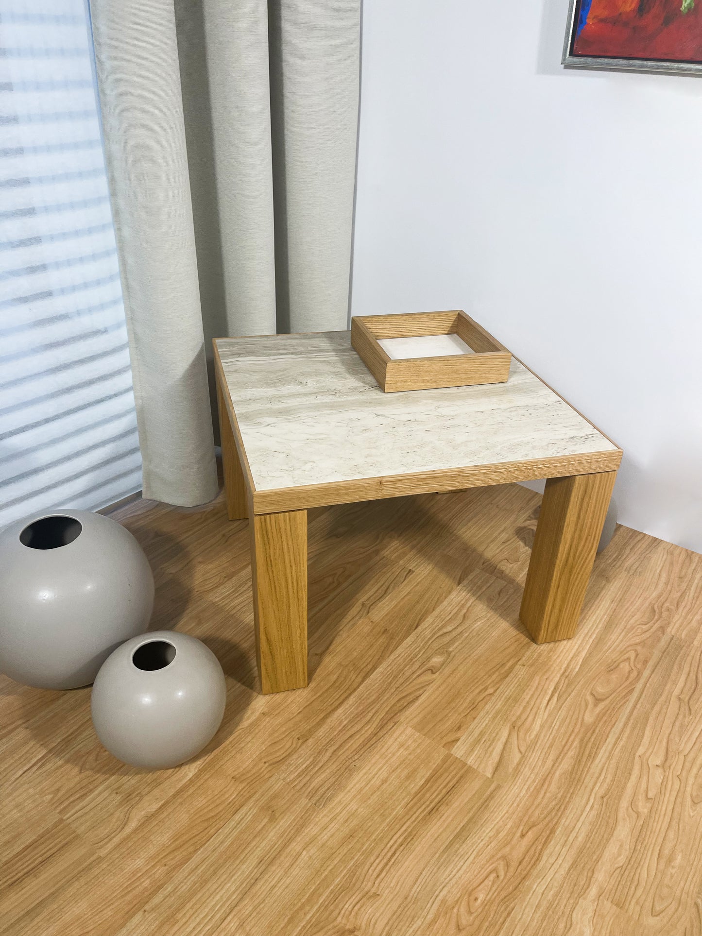 Side table Meierwik - oak oiled / ceramic beige