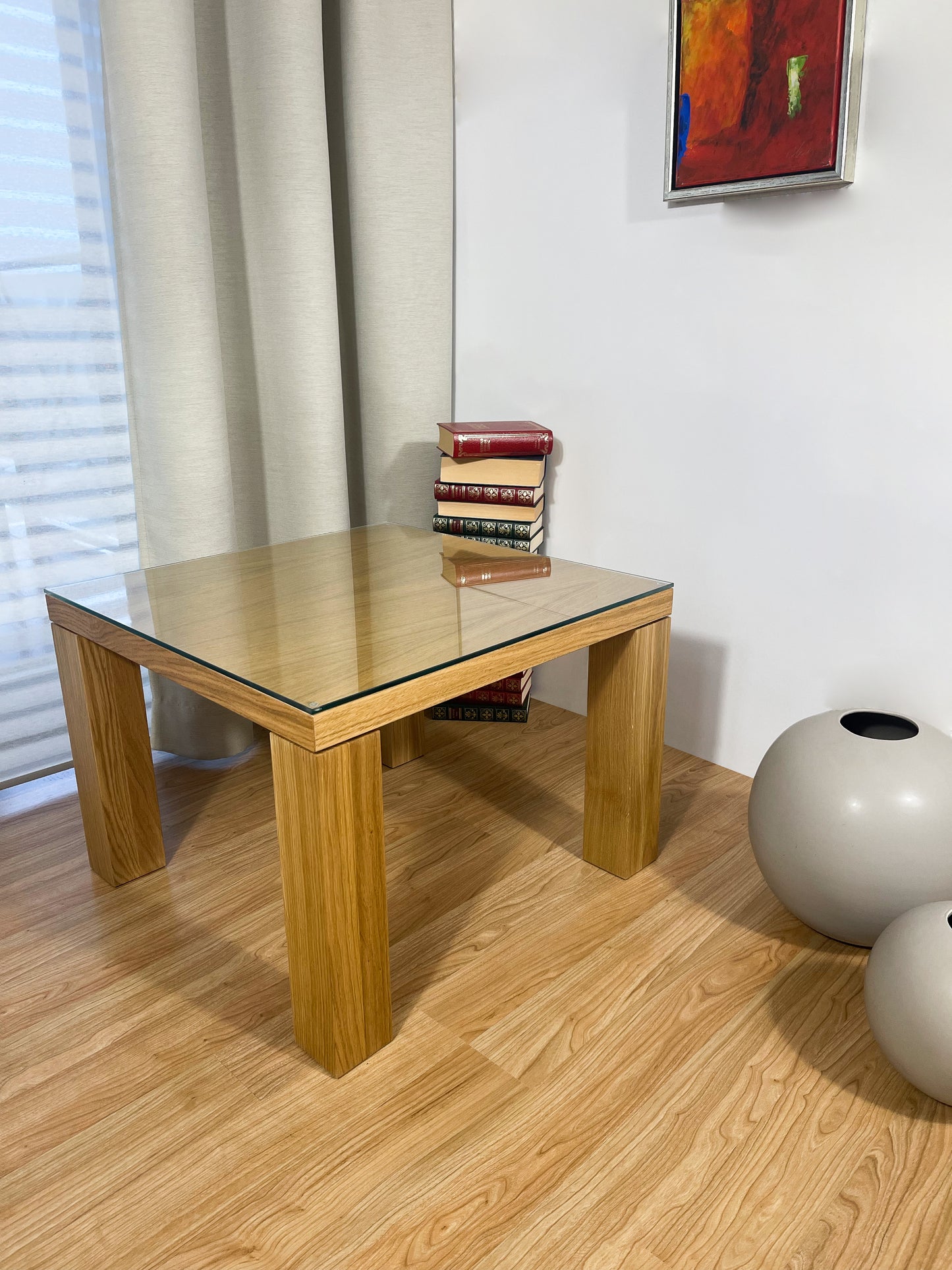 Side table Arnis - natural oiled oak with glass top