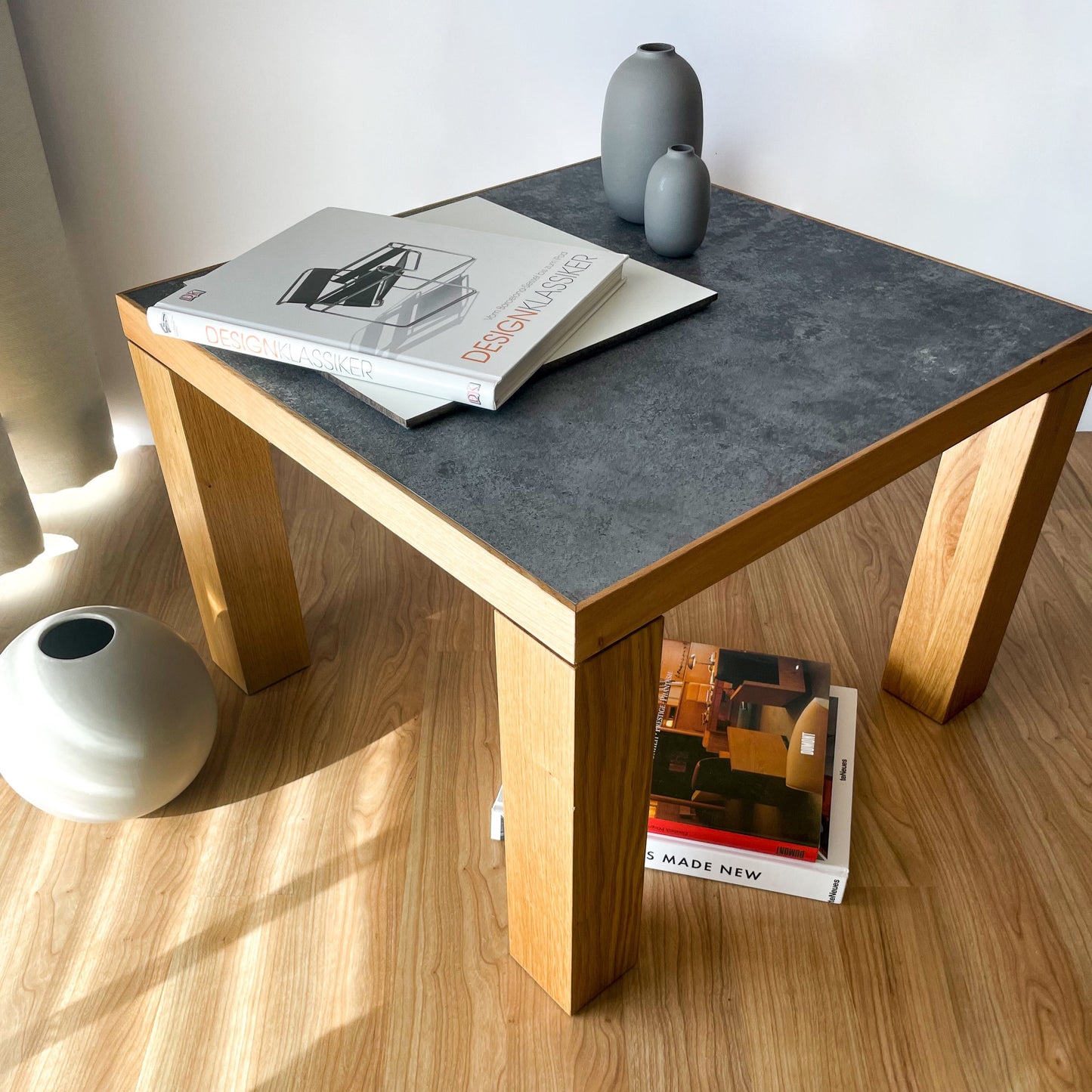 Side table Mürwik - oak oiled / blue-grey flamed ceramic